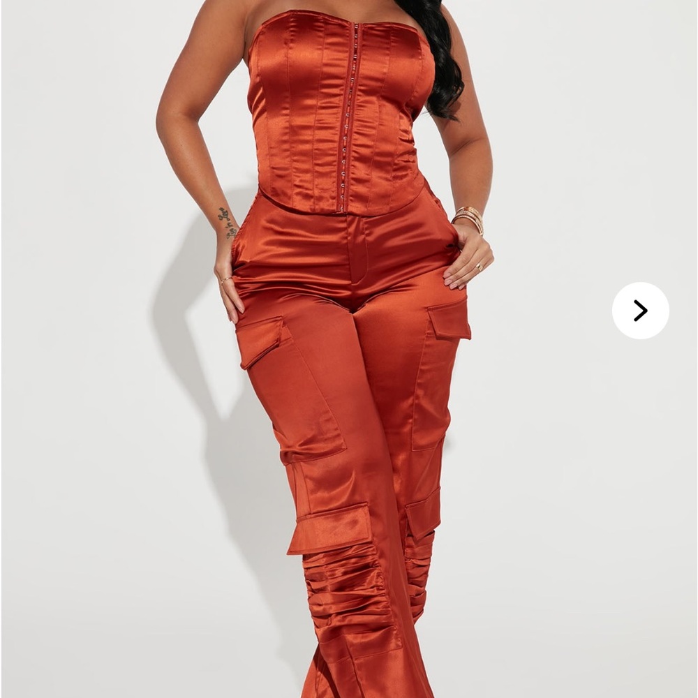 Fashion Nova Copper Satin Jumpsuit